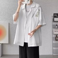 M-3xl Nam Phong Cách Trung Hoa Lá In Hình Tay Ngắn Cổ Cuba Áo Sơ Mi Dáng Rộng Mùa Hè Đường Phố Thời Trang Phù Hợp Với Nam