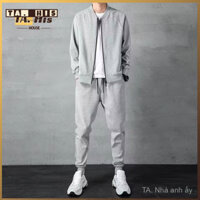 【M-4XL Áo và quần】 Bộ đồ màu trơn cho nam mùa thu Áo len đẹp trai xu hướng thời trang giản dị mùa xuân và mùa thu thể thao hợp thời trang áo khoác nam hai chiếc