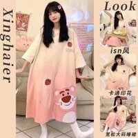 M-4xl Plus Size Váy Ngủ Đồ Ngủ Loopy Mới Váy Ngủ Nữ Tay Ngắn Mùa Hè Rời Plus Size Mùa Hè Hoạt Hình Dễ Thương Sinh Viên Bộ Đồ Ngủ Nữ [1102]