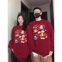 M-5xl 2025 Họ CNY Đỏ Cặp Đôi Quần Áo Hòa Bình Và Niềm Vui Rắn In Hình Nam Thời Trang Dài Tay Top Nữ Áo Len Dài Tay Rời Cổ Tròn Áo Chui Đầu Tết Nguyên Đán Đỏ