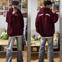 [M-5xl] Áo Hoodie dài tay màu đỏ rượu vang cổ điển Mỹ thu đông mới dành cho nam Áo khoác lông cừu ngoại cỡ rộng đa năng dành cho nam