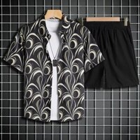 [M-5xl] Bộ áo sơ mi ngắn tay dáng rộng mùa hè 2025 dành cho nam Bộ áo sơ mi cổ in hoa hợp thời trang