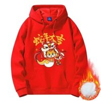 M-5xl Mùa Đông 2025 Phiên Bản Mới Quần Áo Màu Đỏ Cho Năm Rắn, Phong Cách Tết Nguyên Đán Rắn Và Sư Tử Họa Tiết Khiêu Vũ In Hình Unisex Áo Khoác Dài Tay Nam