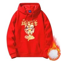 M-5xl Mùa Đông Phong Cách Mới 2025 Năm Rắn Quần Áo Đỏ Tết Nguyên Đán Phong Cách Rắn Năm Họa Tiết May Mắn In Hình Unisex Rời Áo Hoodie Nam Dài Tay Áo