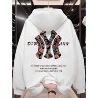 M-5xl Nam Mỏng Dài Tay Áo Khoác Lông Cừu Phong Cách Hàn Quốc NY In Hình Áo Chui Đầu Cổ Dây Rút Áo Len Có Mũ Trùm Đầu Đen Trắng