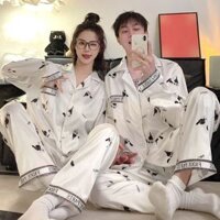 M-5xl Plus Size Cặp Đôi Bộ Đồ Ngủ Lụa Cardigan Đồ Ngủ Satin Bộ Đồ Ngủ