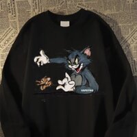 [M-8xl] Áo len cổ tròn in hình Tom và Jerry nổi tiếng của Mỹ dành cho nam Áo khoác dài tay dáng rộng thời trang và đa năng dành cho nam