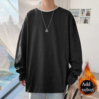 [M-8xl] Áo thun cỡ lớn tay dài cho nam Áo thun dài tay phong cách Hồng Kông Áo sơ mi nhung ấm áp thông thường Áo sơ mi cặp đôi màu trơn Thương hiệu hợp thời trang