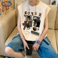 M-8xl Hàn Quốc Pop Oversize Áo Vest Nam Plus Kích Thước Xe Tăng Cổ Tròn Nhân Quả Rời Không Tay Top