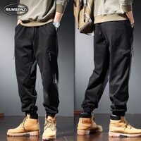 M-8xl Hàn Quốc Slim Fit Cargo Quần Nam Plus Size Quần Dài Nhân Quả Quần Jogger Đen