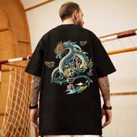 M-8xl Phong Cách Vintage Dragon Teng Bốn Biển Họa Tiết Rồng Cổ Tròn Tay Ngắn Nam Nữ Mùa Hè 2025 Xu Hướng Mới Plus Kích Thước Rời Thường Ngày Cặp Đôi Top
