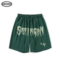 M-8xl Quần short cỡ lớn thời trang Mỹ Nam dáng rộng màu xanh lá cây Quần ống rộng