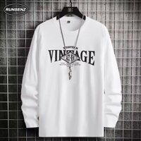 M-8xl Thời Trang Chữ Oversize Top Nam Plus Size Áo Sơ Mi Rời Cổ Tròn Dài Tay Tee