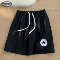M-8xl Thời Trang Đen Quần Nỉ Nam Plus Size Quần Short Nhân Quả Rời Đơn Giản Ống Rộng Năm Điểm Quần Short