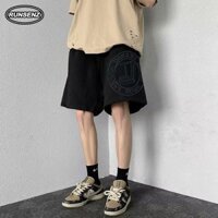 M-8xl Thời Trang Mỹ Đen Ống Rộng Quần Short Nam Plus Size Quần Short Mỏng Đơn Giản Rời Mồ Hôi