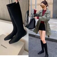 [M & A] Giày bốt đế bằng 3,5 ngón chân vuông tăng chiều cao bên trong Giày bốt mỏng giữa ống 35-40