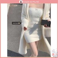 M Ch n V y Set Áo Khoác Cardigan Dạng Ống Lông Màu Trơn + Váy Dài Sang Trọng Phong Cách Hàn Quốc Thời Trang Cho Phụ Nữ Tuổi Trung Niên
