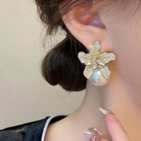 M u m i n m 2025 Bông tai ngọc trai hoa kim cương đầy đủ Nữ 2024 Thời trang sang trọng Bông tai phóng đại tinh tế20250320