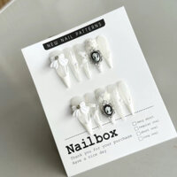 [M063 HÀNG THIẾT KẾ] Nail box - Móng tay giả trắng,, đính đá, form  nhọn