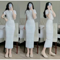 M113-Set Bộ Chân Váy Áo Croptop Cài Nút Thật Kèm Chân Váy Suông Dài, Sang Chảnh Dành Cho Các Nàng
