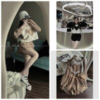 M128 Bộ Đồ Nữ Mặc Nhà, Set Đùi Nỉ Tim Chất Nỉ Hàn Cao Cấp, Mềm Mịn, Ấm, Freesize 40-60kg