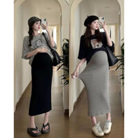 M2_Chân váy bầu công sở body dáng suông chữ A tôn dáng, chân váy bầu trơn basic, váy bầu siêu co dãn dễ phối đi làm