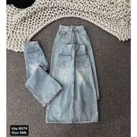 [M35] CHÂN VÁY JEANS XOÈ DÁNG DÀI PHỐI TÚI NẮP SAU MÀU XANH NHẠT