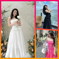 [M441][monana] Đầm ống cúo nhún thun dáng xoè bo chun đi chơi đi biển tôn dáng xinh