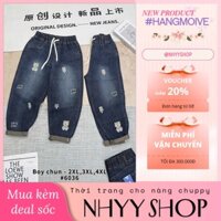 M6036 Quần baggy jean dãn thêu hình lưng cao bigsize 60-95kg cho nữ, quần bò lưng chu thêu hình form baggy trẻ trung
