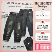 M6059 Quần baggy jean dãn rách thêu B lưng cao có lưng thun bigsize 60-95kg cho nữ, quần thêu hình phía sau có lưng chun