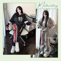 M77 Bộ đồ thu đông nữ from rộng in hình, Set đồ nữ dài chất liệu nỉ cotton cao cấp mềm mại hack dáng