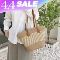 M9-Ins straw woven big bag for women's new fashionable large capacity zipper single shoulder bucket casual seaside beach