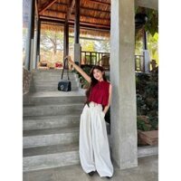 M986 - Set áo ba lỗ cổ trụ xếp ly cột nơ phối quần suông dài tôn dáng