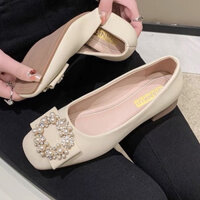 Mã 216 Giày búp bê  nữ mũi tròn hoa nguyệt quế đế dẻo hàng QC cao cấp full hộp
