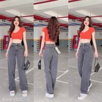 Mã 3072 Quần ống rộng jean nữ lưng cao xám trơn không rách thời trang Xì Teen Fashion