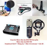 [Mã 99ELHA giảm 7% đơn 300K] Bộ micro thu âm cao cấp BM900 + sound card K10 + dây livestream + Kẹp đỡ để bàn và màng lọc