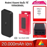 [Mã 99ELHA giảm 7% đơn 300K] Pin dự phòng 20000mAh Redmi Xiaomi (Đen) Quốc Tế VXN4304GL