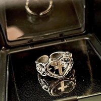 Mạ Bạc Tu Viện Chữ Thập Trái Tim Tình Yêu Nhẫn Phong Cách Gothic Retro Niche Nhuộm Màu Đen Phong Cách Nhẫn 3.18 B5OH