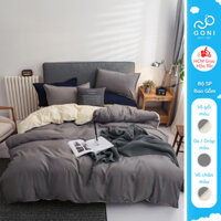 [Mã BMLT30 giảm đến 30K đơn 299K] Bộ chăn mền ga gối GONI CHILL màu Xám Sữa - Ga drap giường 1m, 1m2, 1m4, 1m6, 1m8, 2m2