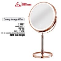 [Mã BMLTA100 giảm đến 100K đơn 499K] Gương Trang Điểm Để Bàn Đồng Đỏ Đèn LED Cảm Ứng Minh House, Phóng Đại, 2 Mặt Xoay