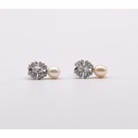 Mã BT38. Bông Tai mạ vàng Trắng ngọc Trai Tím Nuôi Nước Ngọt Dày 7-9 Li Charm Đính Đá Cz Cao Cấp . Forever Young Pearl