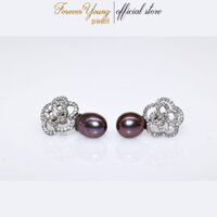 Mã BT42. Bông Tai mạ vàng Trắng ngọc Trai Tím Nuôi Nước Ngọt Dày 7-9 Li Charm Đính Đá Cz Cao Cấp . Forever Young Pearl