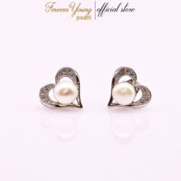 Mã BT48. Bông Tai mạ vàng Trắng ngọc Trai Nuôi Nước Ngọt Dày 5-7Li Charm Đính Đá Cz Cao Cấp . Forever Young Pearl