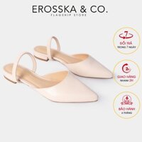 [Mã FASHIONMALLT4 giảm 15% đơn 150k] Giày đế bệt Erosska mũi nhọn hở gót phối dây cao 2cm màu nude_EL002