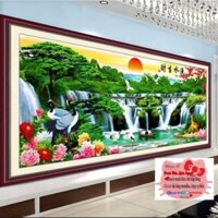 Mã FJ0723 Tranh thêu chữ thập Thiên Nhiên Giao Hoà ( thêu kín, kt 150×64)