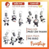 [Mã GEMM01062 giảm 12k đơn 300k] Bộ thú treo nôi cũi đen trắng ⚡KÈM ÂM THANH ⚡kích thích thị giác, thú bông cho bé