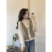 💥[MÃ GIẢM 10%] SET Áo gile cổ V KÈM hoa Stylist Hàn Quốc, áo gile len dệt kim tông màu cực TÂY🧀
