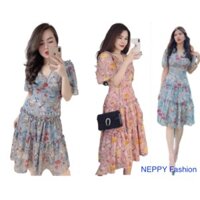 [Mã giảm 30k, 20k,12k, 5k đơn 0đ] Váy Hoa Nhí Maxi Đi Biển Voan lụa Cổ V Tùng Nhún Xoè Đầm Nữ Xinh Neppy  N0A64
