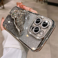 Mạ Gradient Long Lanh Bướm Đứng Giá Đỡ iPhone 12 13 14 15 16 Pro Max Plus Vỏ Mềm Bảo Vệ Ống Kính Kim Cương