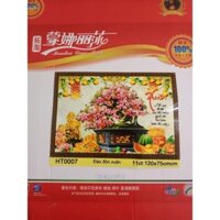 Mã HT0007 Tranh thêu chữ thập Cành Đào Mùa Xuân ( thêu kín thiết kế kt 120×75cm)